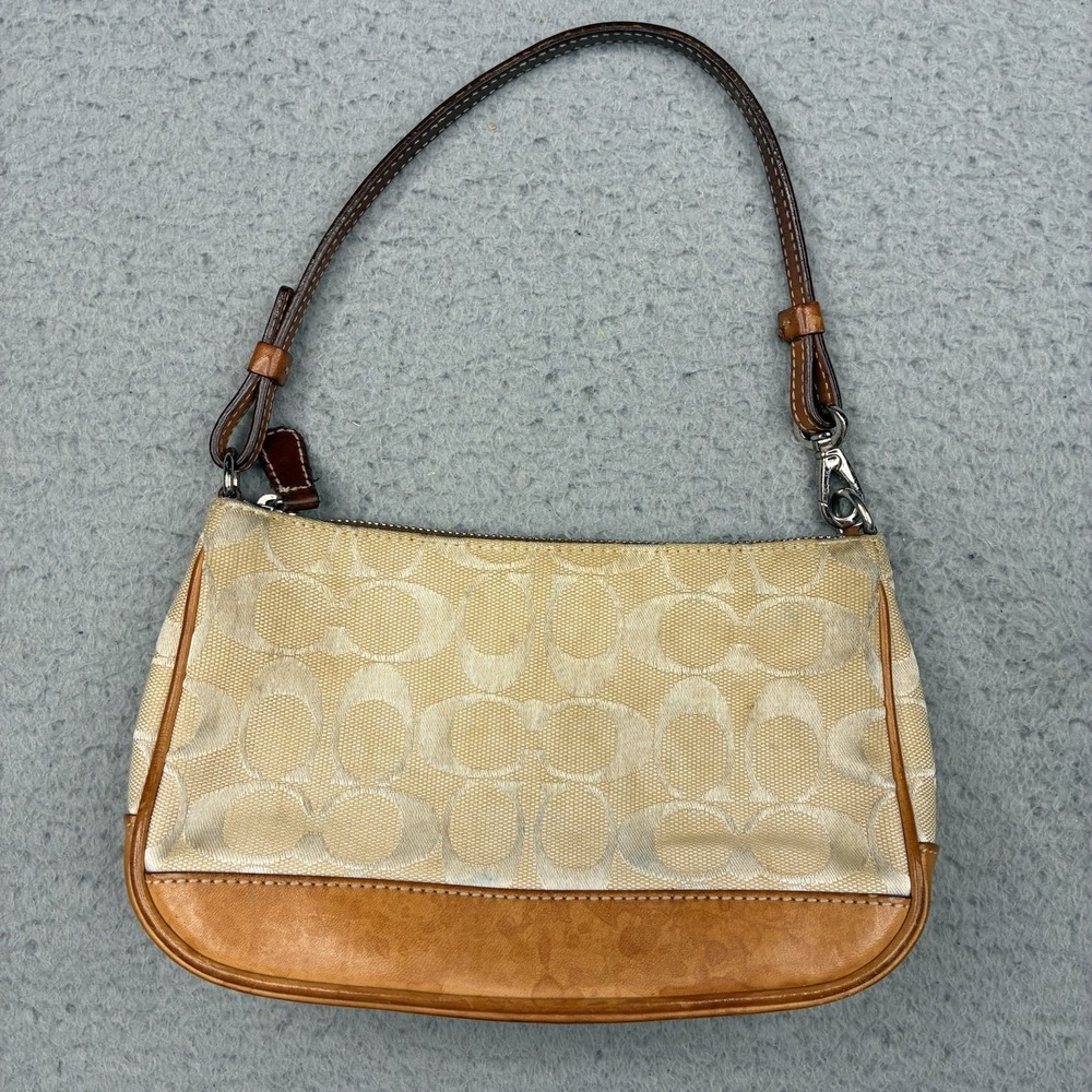 Vintage Coach 6094 Signature Demi Mini Bag Beige Brown Canvas Leather Purse